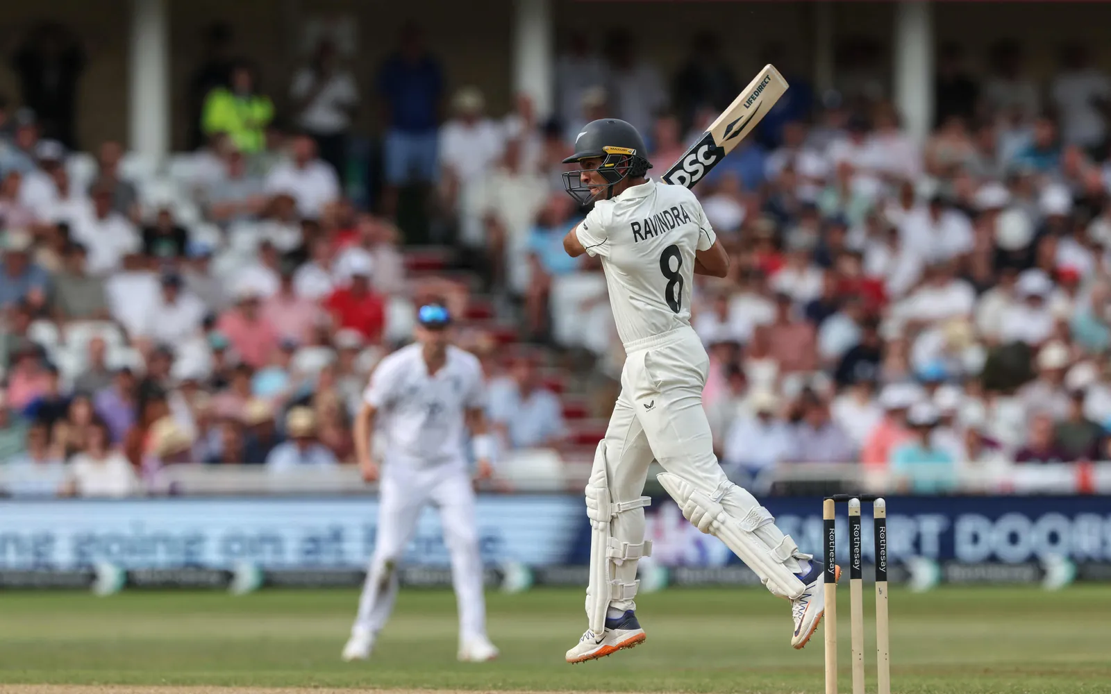 New Zealand's Rachin Ravindra plays a shot on the third day of the third Test cricket match between England and New Zealand at Trent Bridge in Nottingham on June 27, 2026. (Photo by Darren Staples / AFP) / RESTRICTED TO EDITORIAL USE. NO ASSOCIATION WITH DIRECT COMPETITOR OF SPONSOR, PARTNER, OR SUPPLIER OF THE ECB