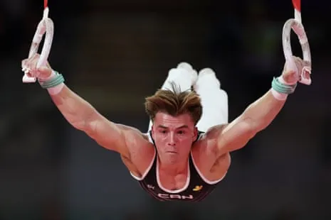 Felix Dolci of Team Canada competes in the men's rings.