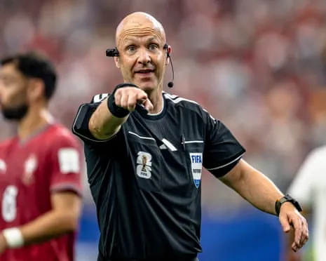 Anthony Taylor during the 2026 World Cup match between Portugal and Spain.