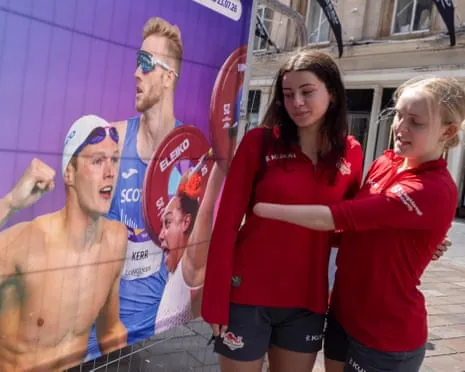 The England athletes Gabrielle Idle-Beavers (left) and Evie Lambert in Glasgow on the eve of the Commonwealth Games