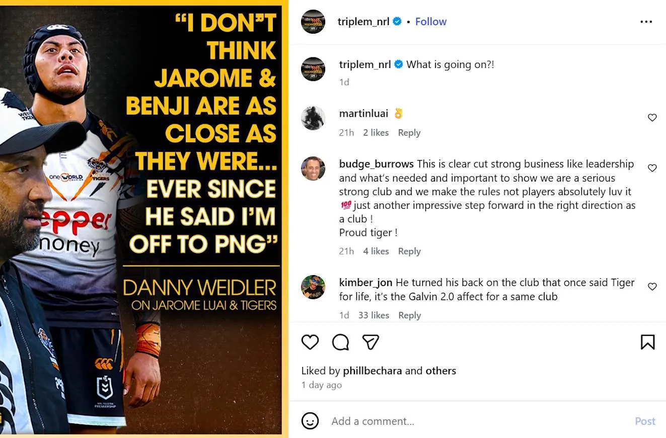 Martin Luai, Jarome Luai’s father, has liked an Instagram post alluding to a deteriorating relationship with Benji Marshall.