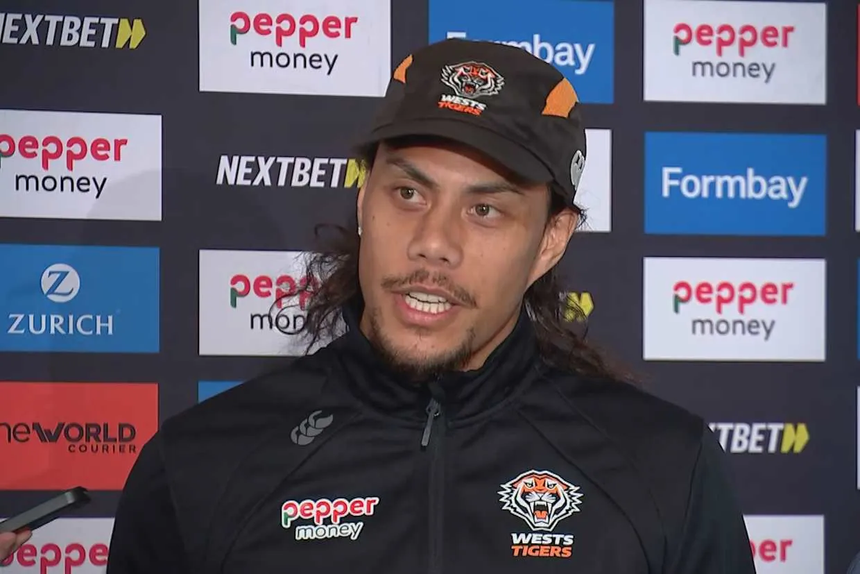 Jarome Luai speaking to media after his move to the Parramatta Eels from Wests Tigers was confirmed.Nine