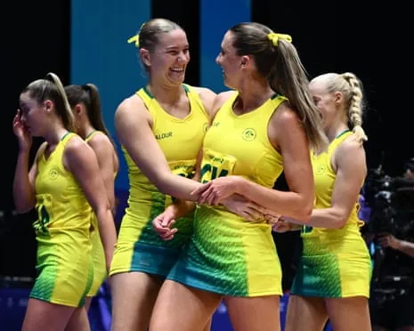 Australia players celebrate their confident performance in their Pool A match against England.